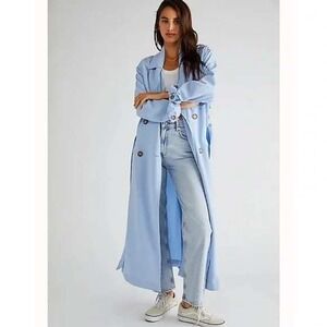 We the Free  Free People Blue Summer Storm Trench Coat Size Medium